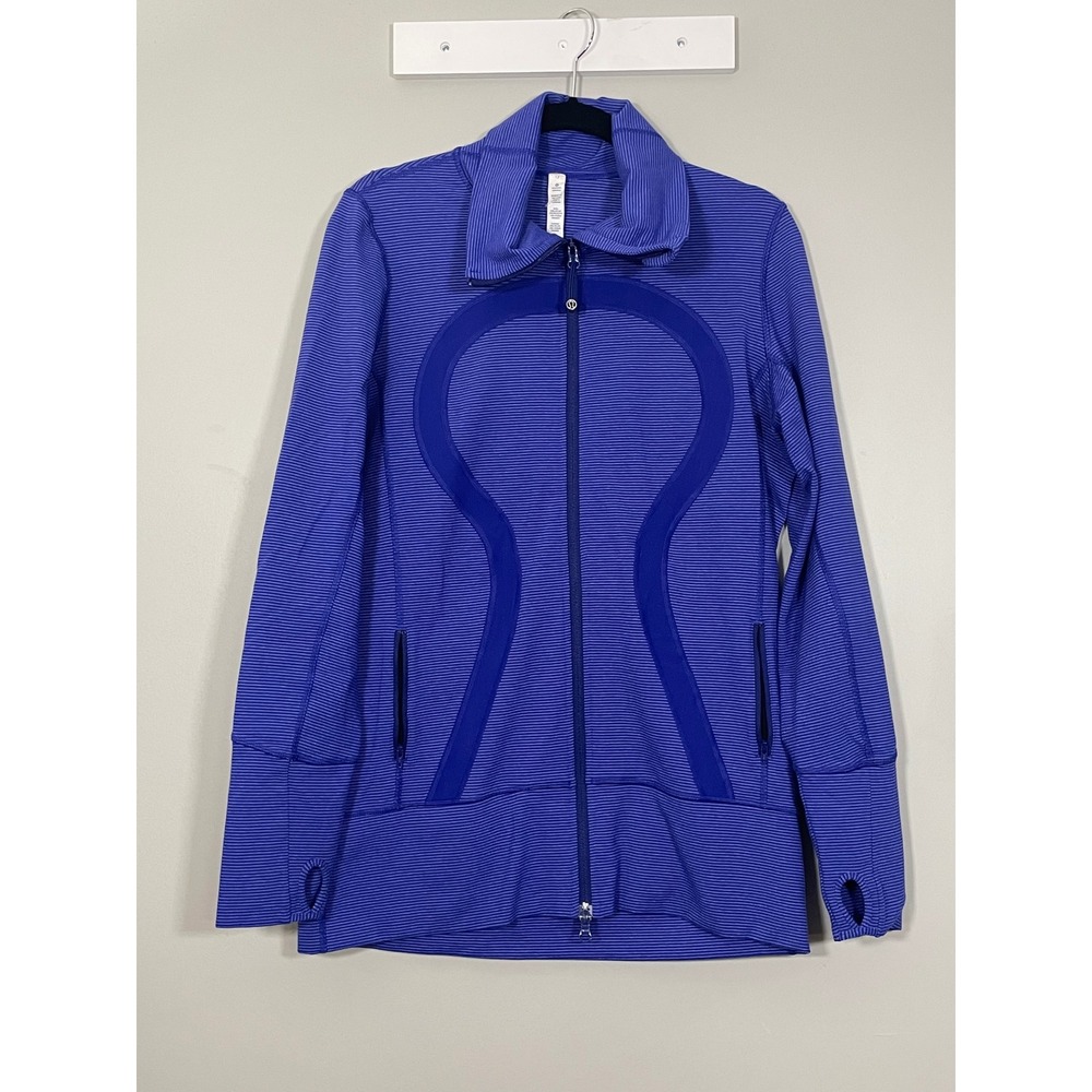 Lululemon Define Jacket Women 12 Blue Micro Stripe Excellent Full Zip Luon
